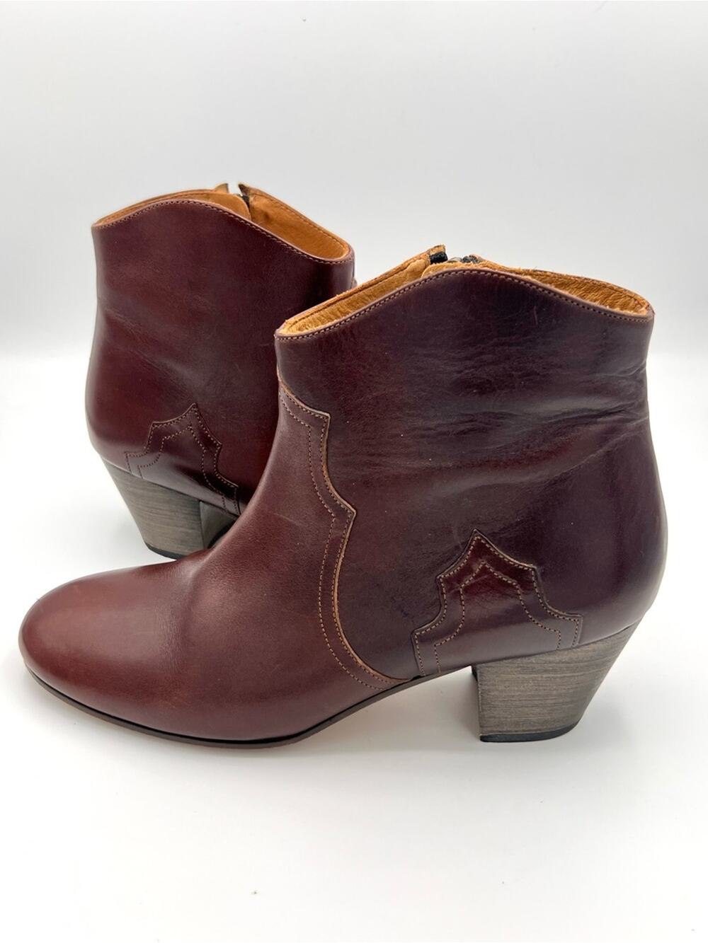 Isabel Marant Dicker booties Leather Western Ankle Boots Cuban Heel Sz 38
